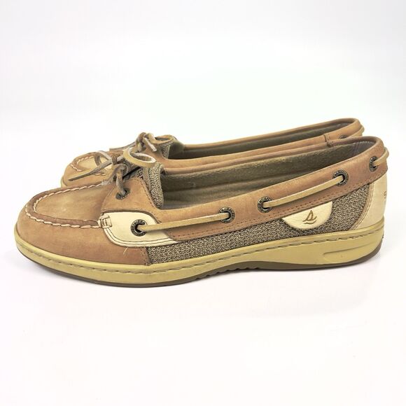 SPERRY TOP-SIDER Women’s 7.5M‎ Angelfish Tan Linen Leather Boat Shoes Coastal - Picture 4 of 12